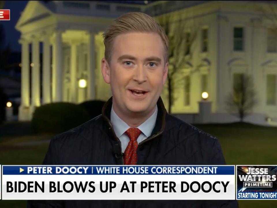 A screengrab of Fox News reporter Peter Doocy from a broadcast on January 24.