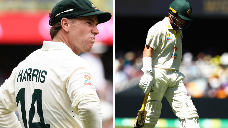 Marcus Harris made his way into the history books in the most unwanted fashion after an early dismissal on day two of the first Ashes Test in Brisbane. Pictures: Getty Images