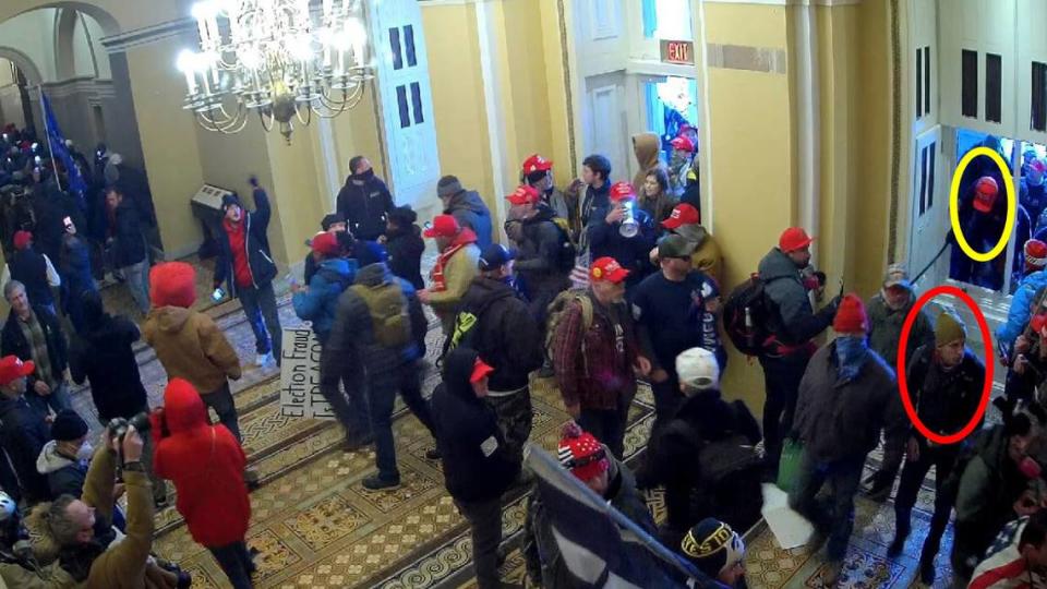 Elliot Bishai and Elias Irizarry entered the Senate building after windows were smashed on Jan. 6 Capitol riot.