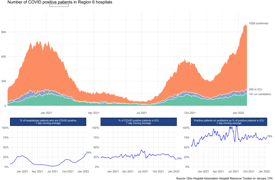 The number of COVID-19 patients in the Cincinnati region's 40 hospitals has hovered around 1,000 for nearly a week.