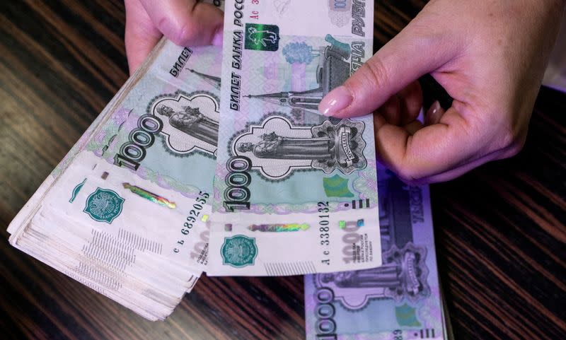 FILE PHOTO: Illustration shows Russian rouble banknotes