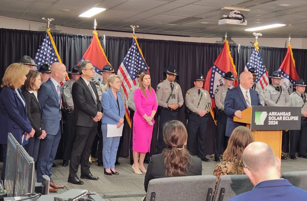 Arkansas Gov. Sarah Huckabee Sanders, Parks, Heritage and Tourism Secretary Shea Lewis, Arkansas State Police