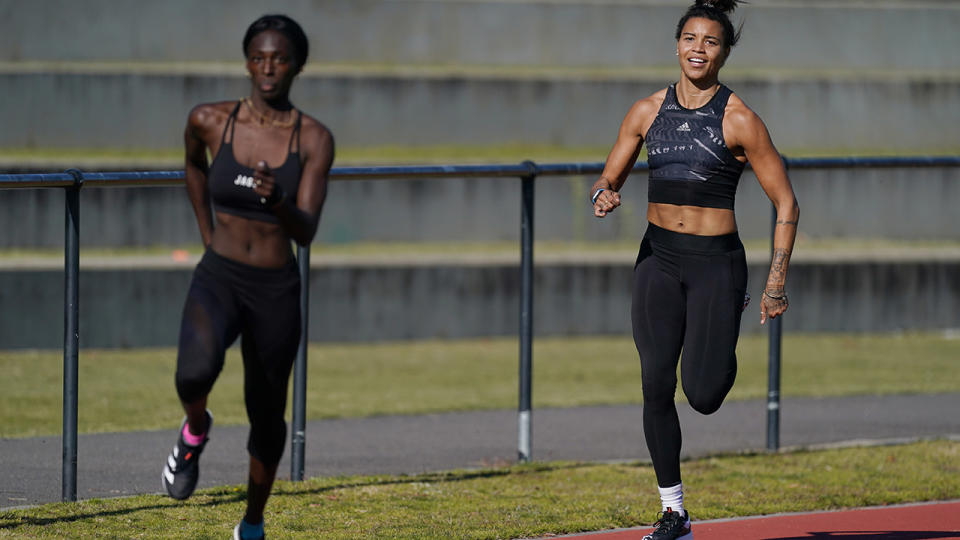 Morgan Mitchell and Nana Owusu-Afriyie, pictured here training at The Holden Centre. 