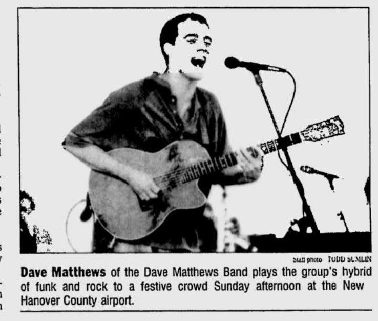 Dave Matthews of the Dave Matthews Band plays during Easterfest at the Wilmington International Airport in 1995. The group rushed to the Port City for the performance less than 24 hours after its first "Saturday Night Live" appearance.
