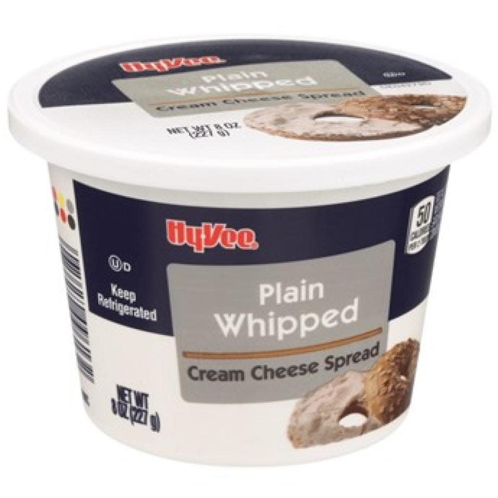 Hy-Vee grocery stores are recalling two Hy-Vee brand cream cheese varieties and packages of its cookies and cream snack mix due to possible Salmonella contamination.