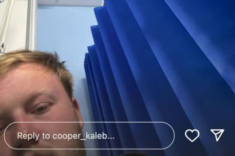 Kaleb Cooper snapchat in hospital with blue curtain