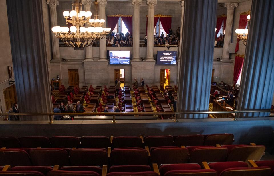 As people pack the one side of the House gallery the other is left empty and only made available to people with special passes from their representatives and members of the press during the first day of legislative session at Tennessee State Capitol in Nashville, Tenn., Tuesday, Jan. 9, 2024.