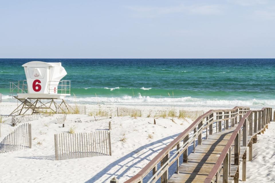 The number 6 lifeguard station at Park West on the western end of Pensacola Beach, Florida.