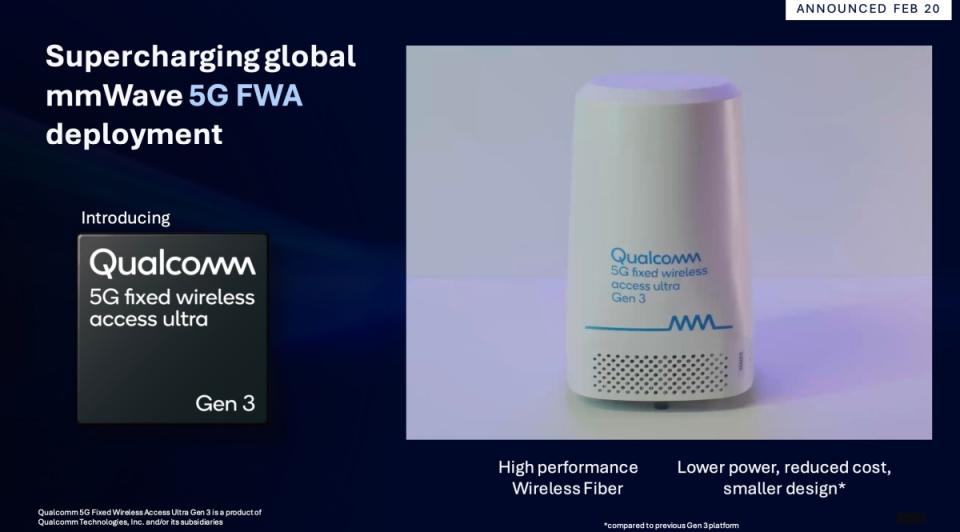 ▲支援全球範圍使用規格、對應毫米波頻段的5G FWA (5G固定無線接取)晶片—5G FWA Ultra Gen 3晶片與應用參考設計