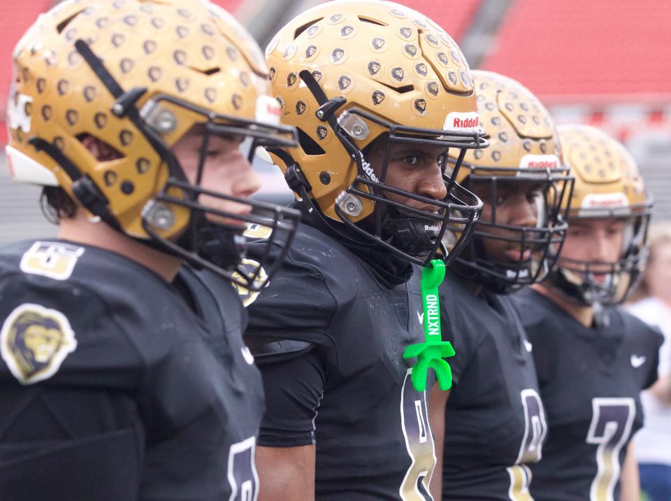 Shelby lines up against and Wallace-Rose Hill during the 2A state football championship game at NC State's Carter-Finley Stadium in Raleigh.