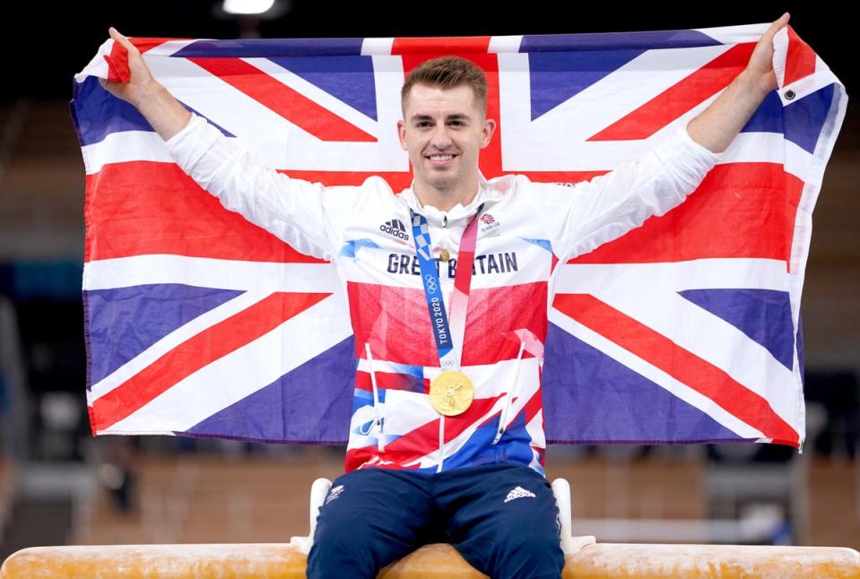 Great Britain’s Max Whitlock celebrates with his gold medal (Mike Egerton/PA) (PA Archive)