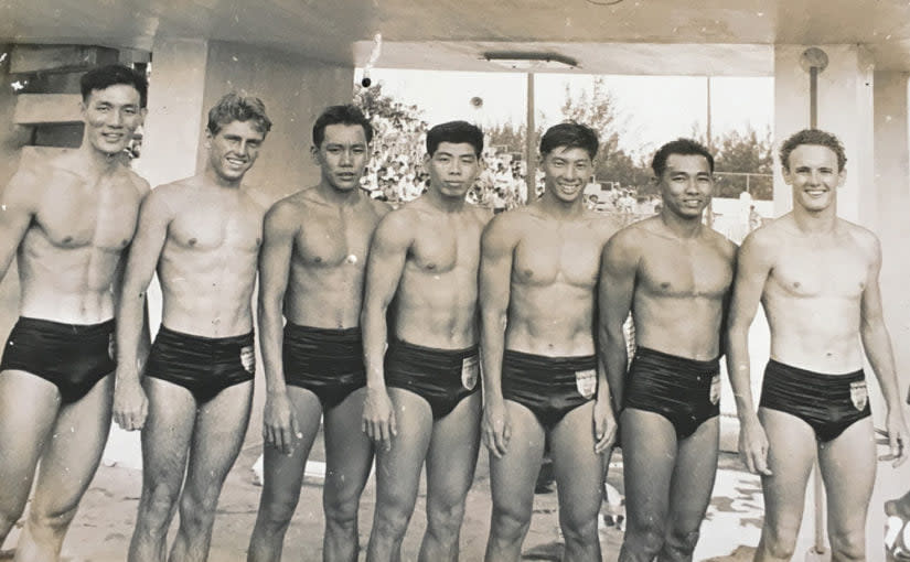 Singapore's 1954 Asian Games gold-winning team, with Tan Hwee Hock the first from the left. (PHOTO: Singapore Swimming Association/Facebook)