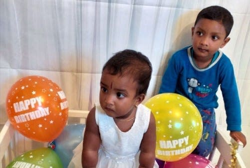 Pavinya Nithiyakumar, aged 19 months, and Nigish Nithiyakumar, aged three