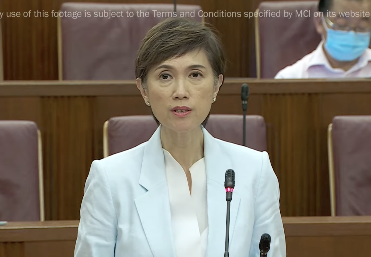 Minister for Communications and Information Josephine Teo speaking in Parliament on 4 March 2022. (SCREENSHOT: Ministry of Communications and Information/YouTube)