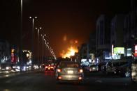 A view of a fire at Saudi Aramco's petroleum storage facility, in Jeddah