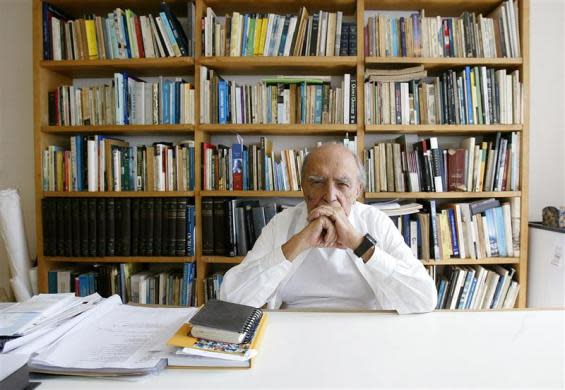 Brazilian architect Niemeyer speaks at office during interview in Rio de Janeiro