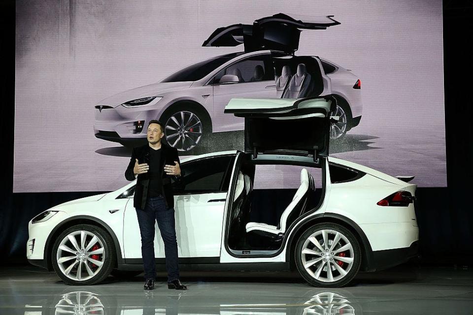 Elon Musk in front of a Tesla