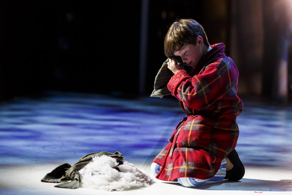 LONDON, ENGLAND - DECEMBER 08:  A performer on stage during a performance of 'The Snowman' at The Peacock Theatre on December 8, 2016 in London, United Kingdom. The Birmingham Repertory Theatre's dance version of Raymond Briggs's The Snowman is in its 19th Year at The Peacock Theatre.  (Photo by Tristan Fewings/Getty Images)