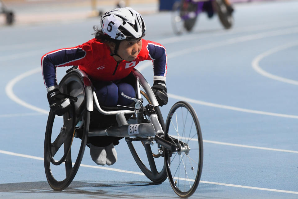 DUBAI, UNITED ARAB EMIRATES - NOVEMBER 14: Teruyo Tanaka of Japan competes in the Women's 100m T52 Final on day seven of the World Para Athletics Championships at the Dubai Club for People with Determination on November 11, 2019 in Dubai, United Arab Emirates. (Photo by Moto Yoshimura/Getty Images)