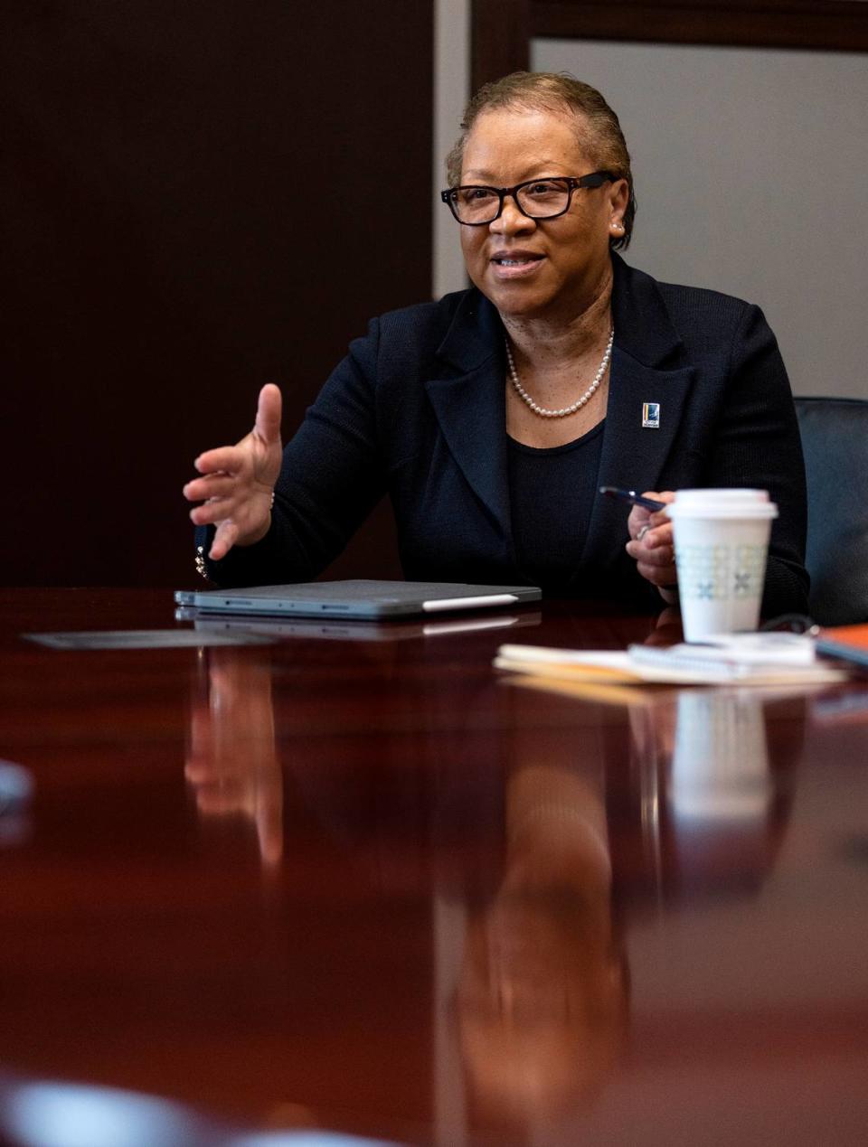 Durham City Manager Wanda Page speaks during an interview at Durham City Hall on Wednesday, March 1, 2023, in Durham, N.C.