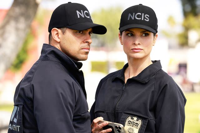 <p>Sonja Flemming/CBS</p> Wilmer Valderrama and Katrina Law in 'NCIS' season 21