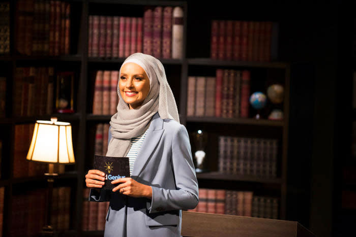 A photo of Dr Susan Carland on set of Child Genius on SBS.