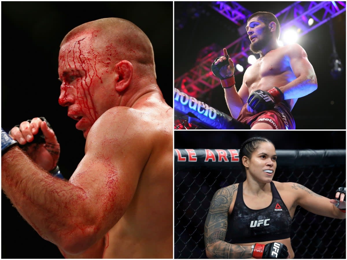 Clockwise: Georges St-Pierre, Khabib Nurmagomedov and Amanda Nunes (Getty Images)