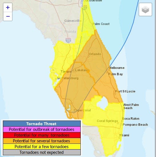 The Hurricane Ian tornado threat as of 5:30 p.m. Wednesday.