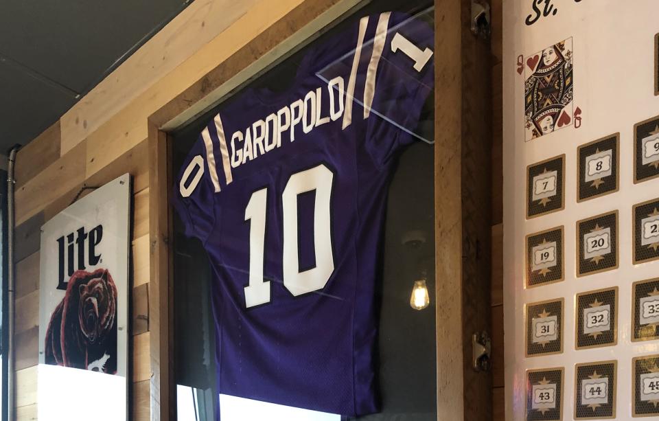 Mike Reppe hung Jimmy Garoppolo's jersey up in Rep's Place right when it opened. (Yahoo Sports)