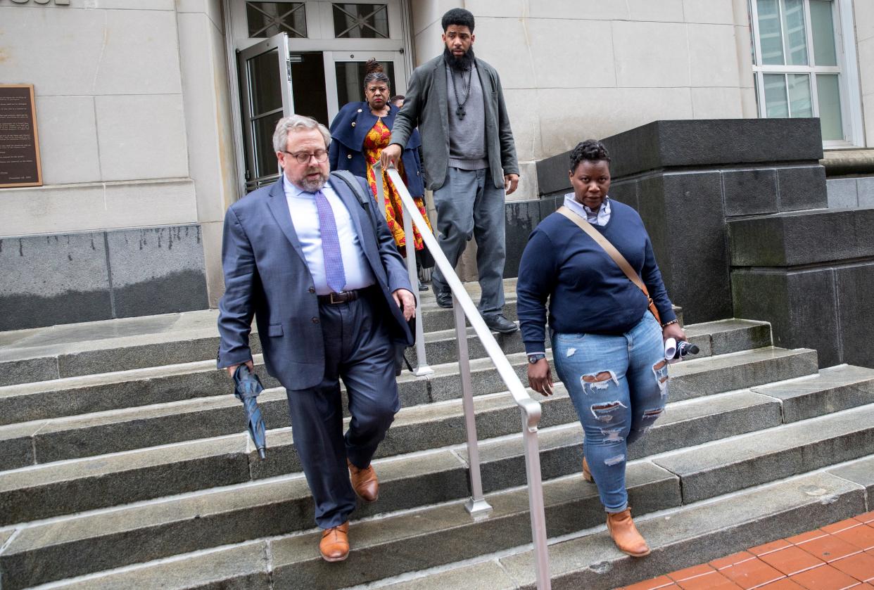 Tamaya Dennard leaves the Potter Stewart U.S. Courthouse in downtown Cincinnati on Feb. 25, 2020, after being released from federal custody. Dennard was charged with bribery, wire fraud and attempted extortion.