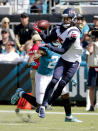 <p>Houston Texans wide receiver Will Fuller (15) catches a pass in front of Jacksonville Jaguars cornerback A.J. Bouye, left, during the first half of an NFL football game, Sunday, Oct. 21, 2018, in Jacksonville, Fla. (AP Photo/Stephen B. Morton) </p>