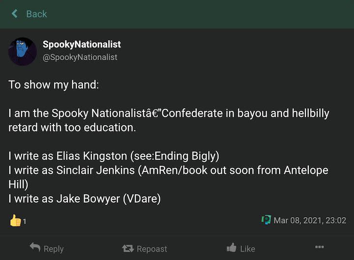 A post from Welton’s “Spooky Nationalist” account on Poa.st served as a skeleton key for unlocking his real offline identity. (Photo: Screenshot)
