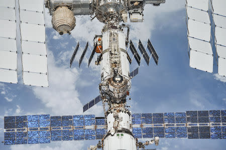 FILE PHOTO: File photo of the International Space Station (ISS) photographed by Expedition 56 crew members from a Soyuz spacecraft after undocking, Oct. 4, 2018.NASA/Roscosmos/Handout via REUTERS