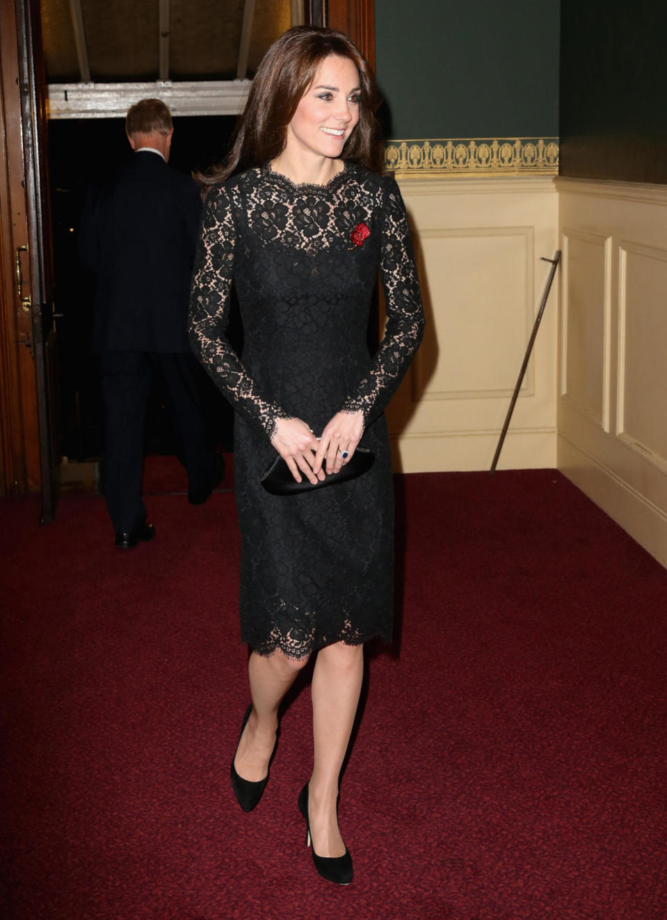 <p>Kate opted for a full designer look for 2015’s Festival of Remembrance. Wearing a black lace Dolce & Gabbana dress, the Duchess accessorised with an Anya Hindmarch clutch and black Jimmy Choo pumps.</p><p><i>[Photo: PA]</i></p>