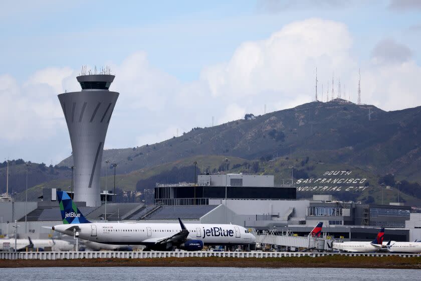 SAN FRANCISCO, CALIFORNIA - MARCH 07: A JetBlue Airways plane prepares to take off from San Francisco International Airport on March 07, 2023 in San Francisco, California. The U.S. Justice Department has sued to block JetBlue Airways proposed $3.8 billion takeover of Spirit Airlines to prevent industry consolidation. (Photo by Justin Sullivan/Getty Images)