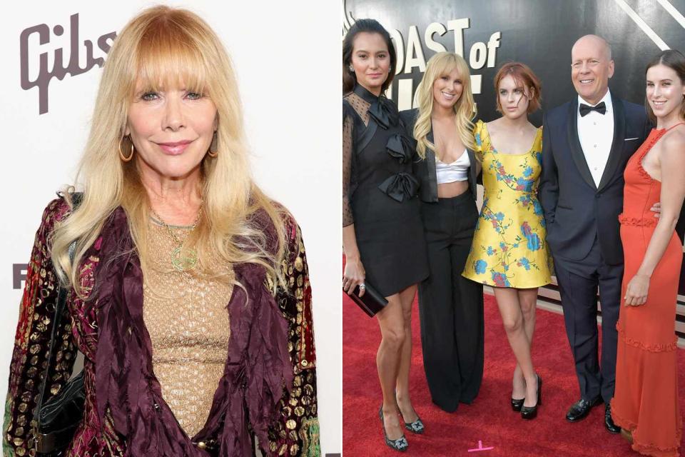 <p>Monica Schipper/Getty Images; Neilson Barnard/Getty Images </p> Rosanna Arquette in Los Angeles on Jan. 6, 2024 (L); Emma Heming Willis, Rumer Willis, Tallulah Willis, Bruce Willis and Scout Willis in Los Angeles on July 14, 2018