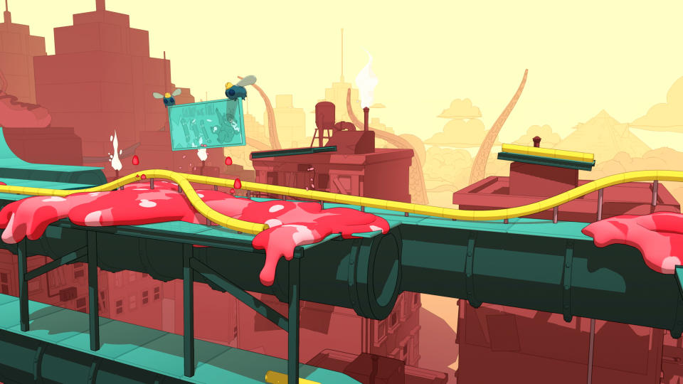 Screenshots from the colourful skateboarding game OlliOlli World