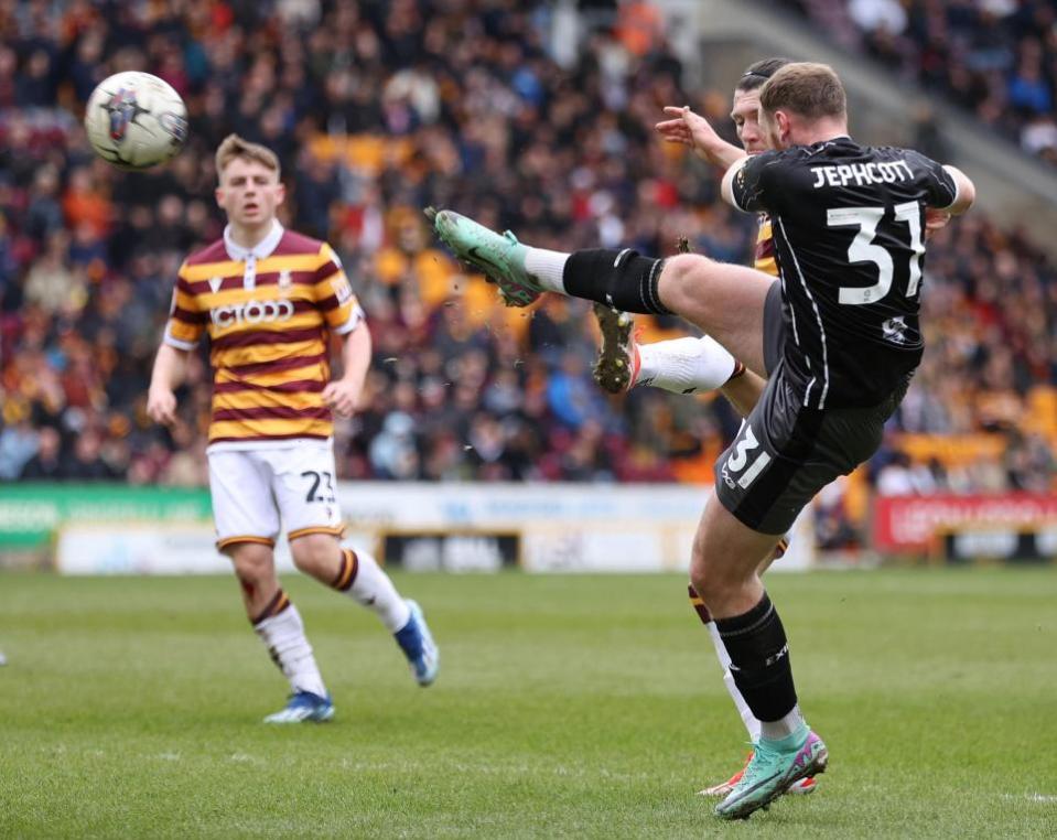 South Wales Argus: Luke Jephcott hooks the ball forward for County at Bradford