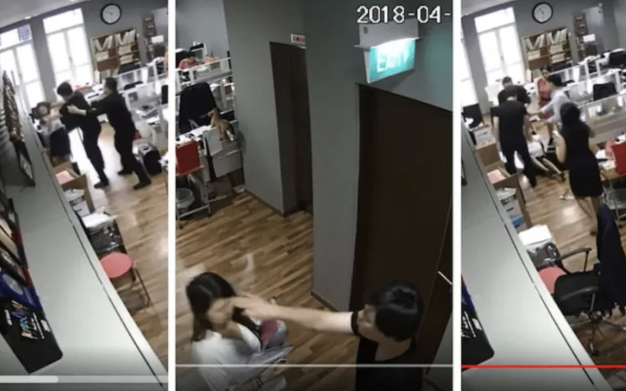 Lawyer Samuel Seow caught on video abusing his employees. (SCREENSHOTS: Social media) 