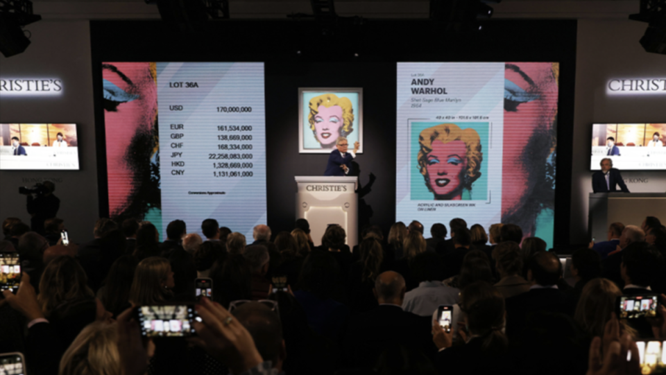 An image of Christie's auctioning off Andy Warhol's Shot Sage Blue Marilyn painting
