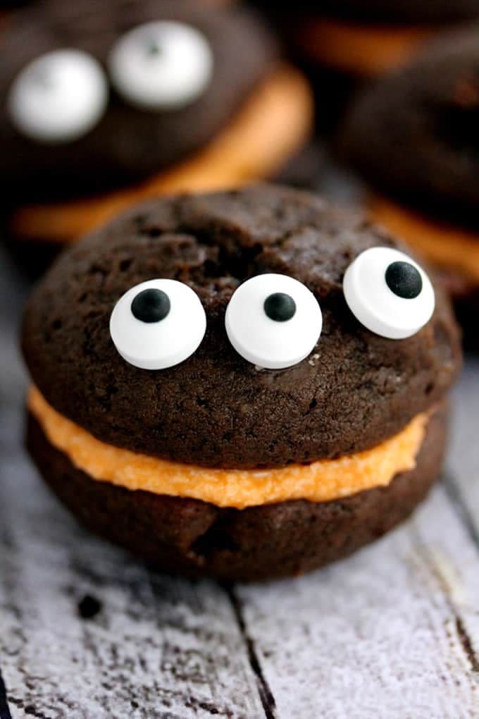 Mini Monster Chocolate Whoopie Pies With Orange Cream Filling