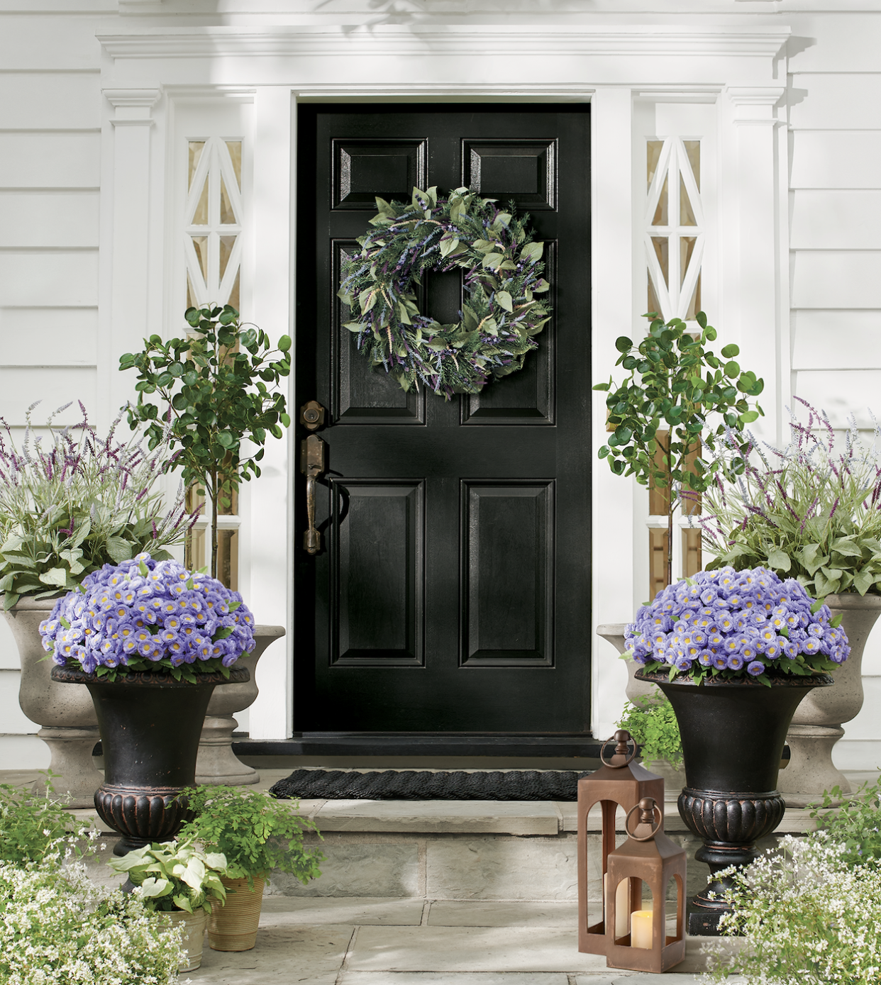 purple flower front porch decor