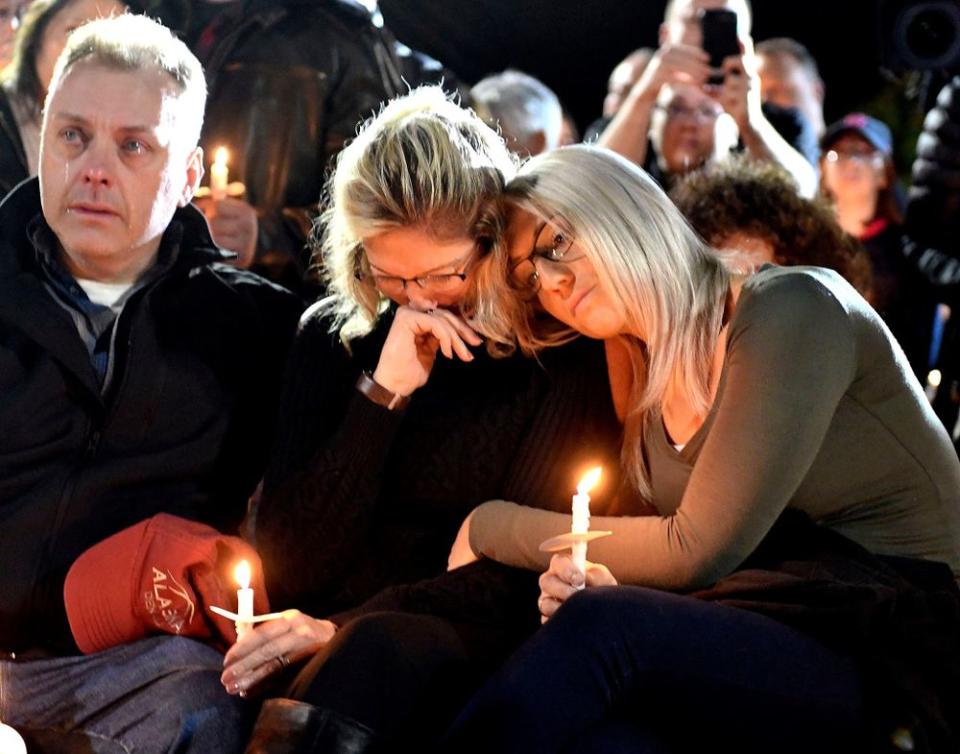 Mourners gather at a vigil for the victims of the limo crash in Schoharie, New York