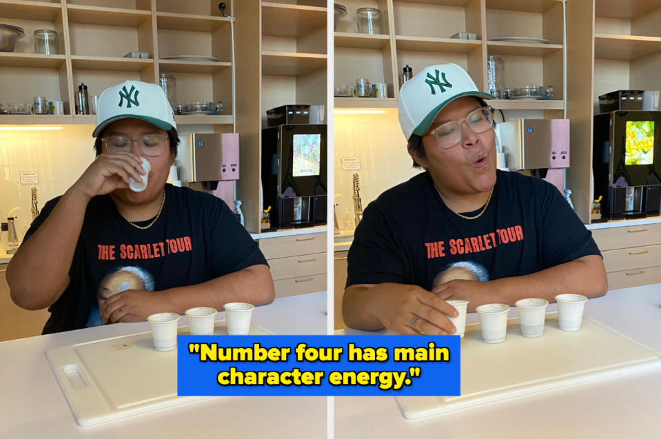 A tester drinking a cup of Diet Coke and saying "Number four has main character energy"