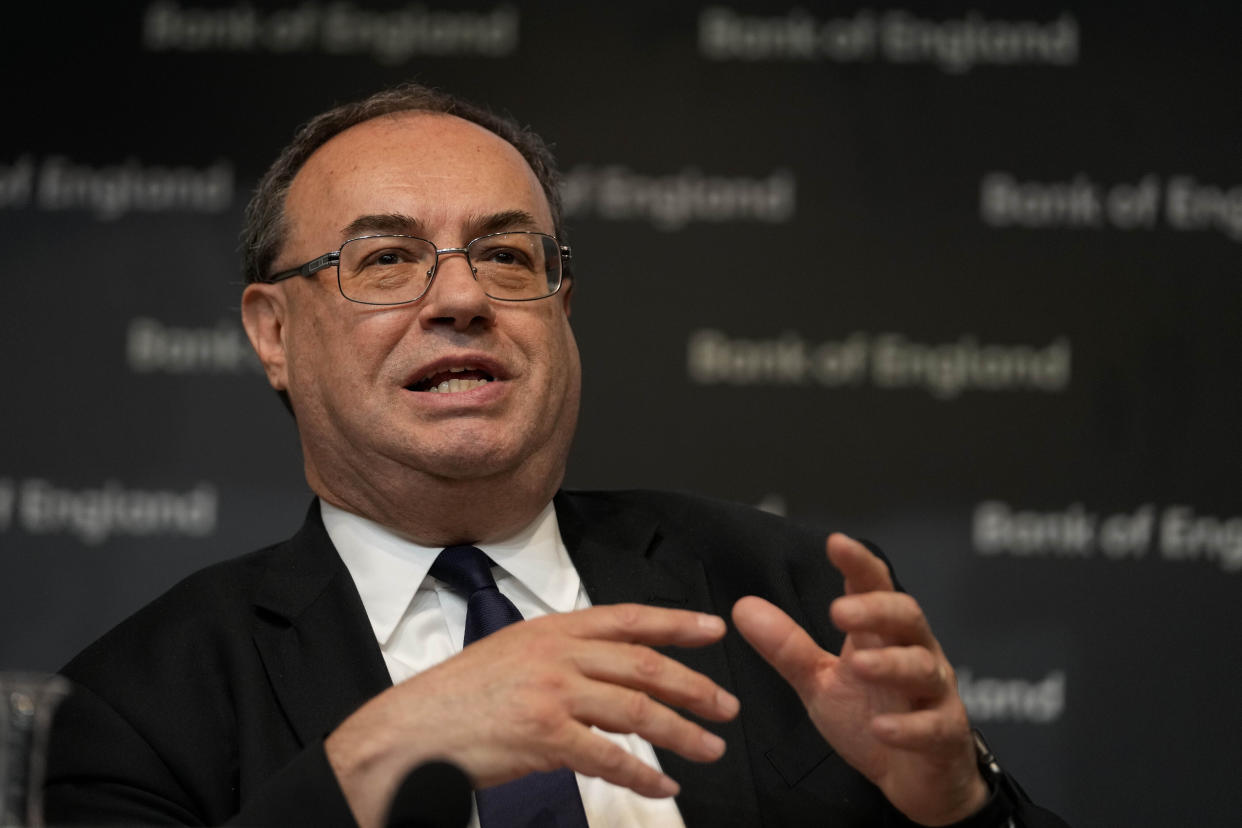 interest rates LONDON, ENGLAND - MAY 05: Andrew Bailey, Governor of the Bank of England, addresses the media on the Monetary Policy Report at the Bank of England on May 5, 2022 in London, England. The Bank of England has raised interest rates to their highest level in 13 years in an effort to tackle the cost of living crisis gripping the UK. (Photo by Frank Augstein - WPA Pool/Getty Images)