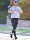 <p>Shia LaBeouf goes for an evening jog through Pasadena, California on Sunday.</p>