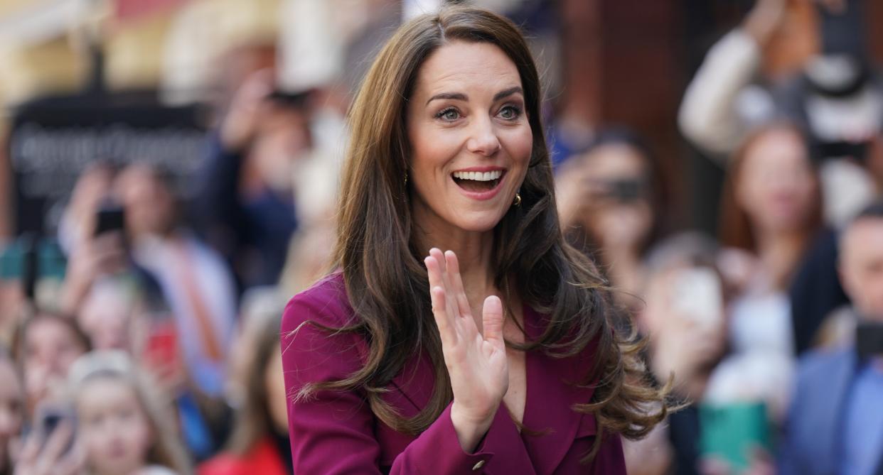 Kate Middleton waves to a crowd in Birmingham