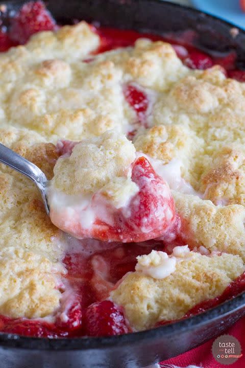 Strawberries and Cream Skillet Cobbler