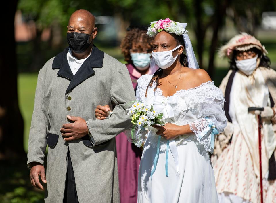 As part of Tallahassee's "Season of Emancipation," historical reenactors engaged in activities of the era that recall the reading of the Emancipation Proclamation on the steps of the Knott House in May of 1865. 