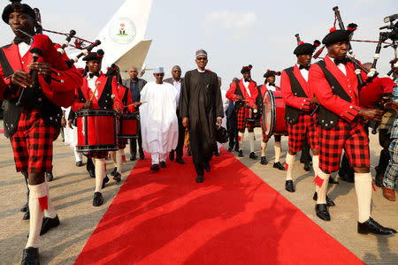 Nigeria's President Muhammadu Buhari is seen at Nnamdi Azikiwe airport in Abuja, Nigeria August 19, 2017 after his return from three months medical trip in Britain. Nigeria Presidency/Handout via Reuters